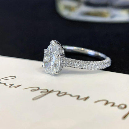 2.80TCW Pear Lab Grown Diamond Engagement Ring | Pave 5 Prong Solitaire Setting | IGI Certified 