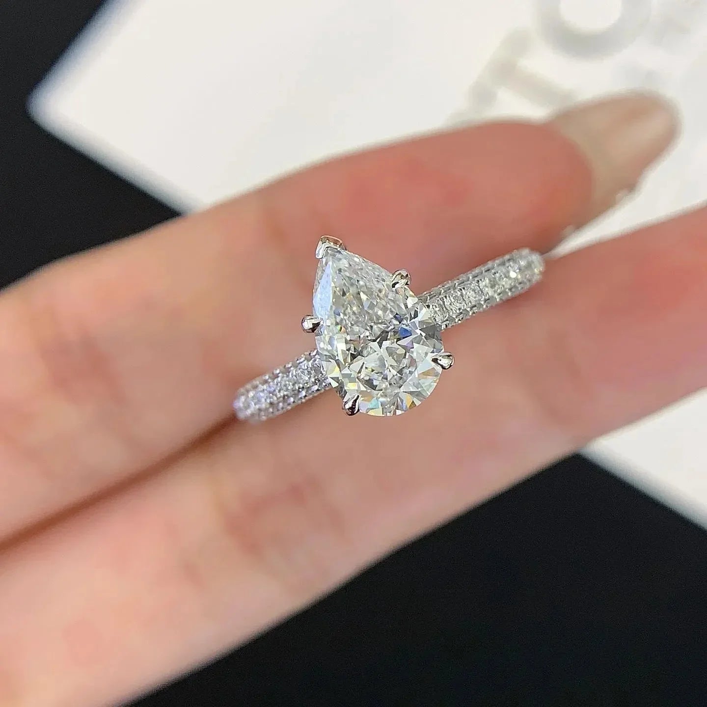 2.80TCW Pear Lab Grown Diamond Engagement Ring | Pave 5 Prong Solitaire Setting | IGI Certified 