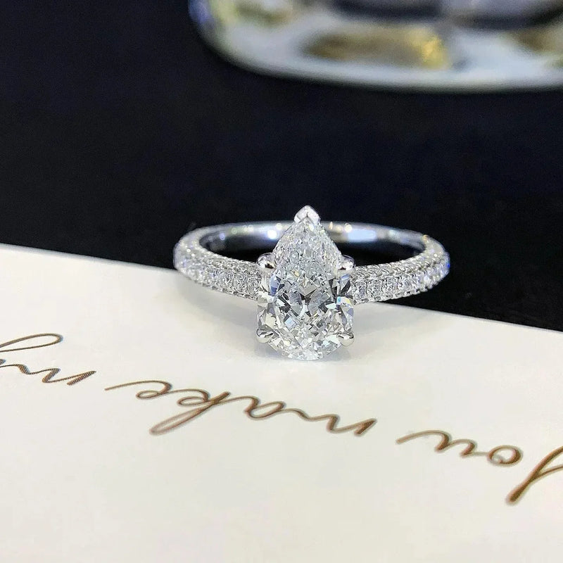 2.50CT Pear Lab Grown Diamond Engagement Ring | Pave 5 Prong Solitaire Setting | IGI Certified