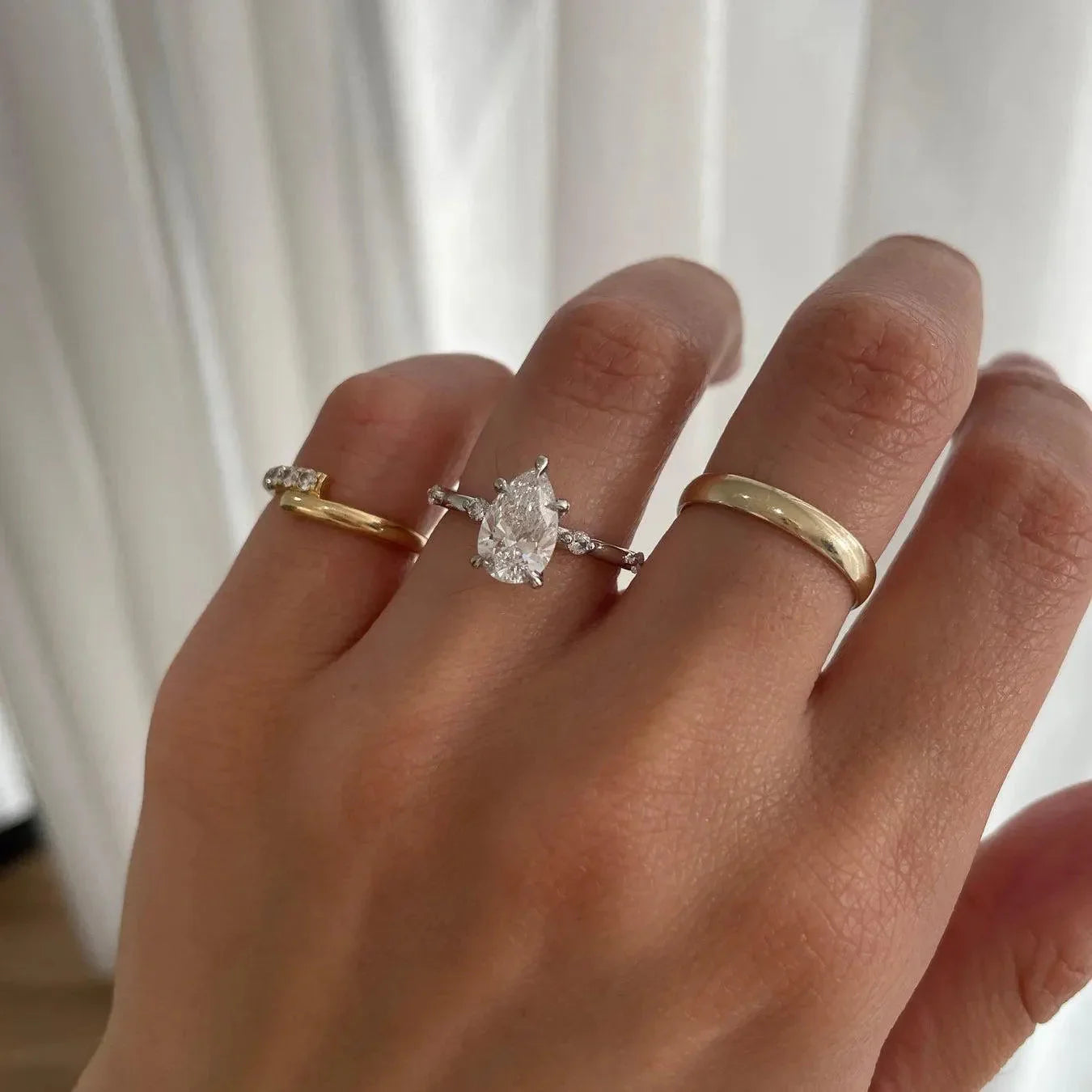 Pear shaped lab grown diamond engagement ring 2.80TCW with sparkling side stones, IGI certified solitaire bridal ring, anniversary gift