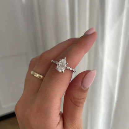2.70 CT pear lab grown diamond engagement ring with side stone setting, IGI certified bridal ring, solitaire wedding ring, luxury promise ring