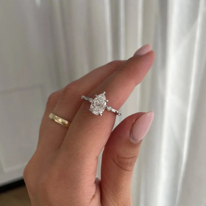 2.70CT Pear Lab Grown Diamond Engagement Ring | Side Stone Setting | IGI Certified