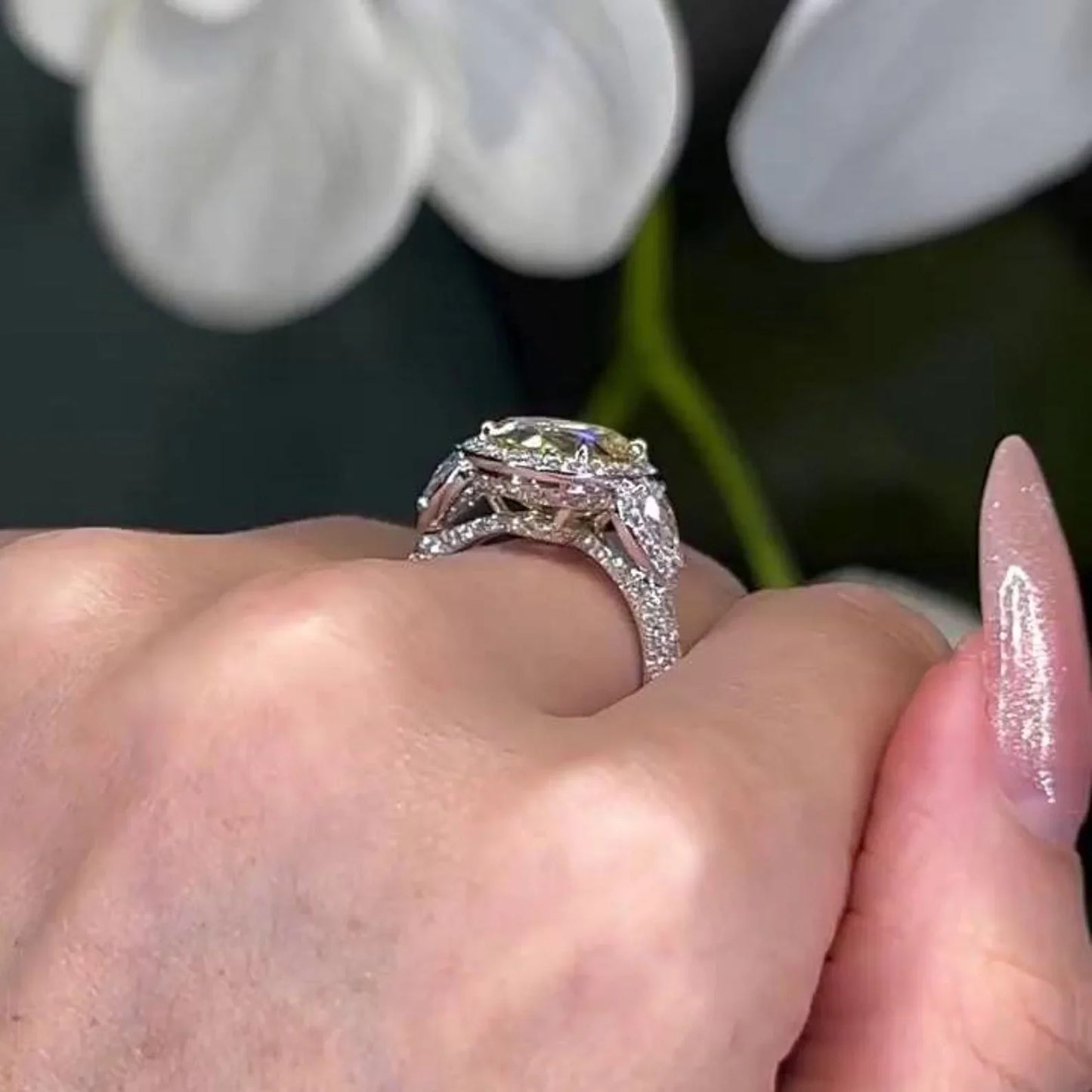 2.90 TCW Fancy Yellow Oval Lab Grown Diamond Engagement Ring | Two-Tone Hidden Halo Ring | IGI Certified 