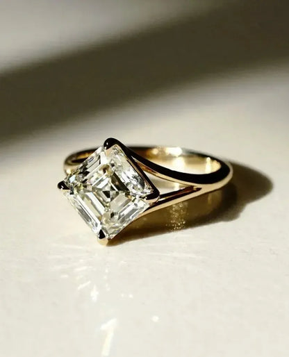 IGI certified Asscher cut lab grown diamond ring, solitaire engagement ring, classic wedding band style, modern bridal jewelry for women