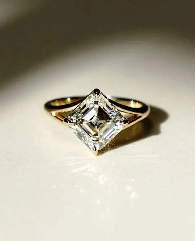 Asscher cut lab grown diamond engagement ring, IGI certified solitaire ring, classic bridal jewelry, elegant wedding ring, luxury promise ring