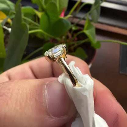 Oval lab created diamond ring, half bezel three stone engagement ring, IGI certified bridal ring, luxury promise jewelry for her