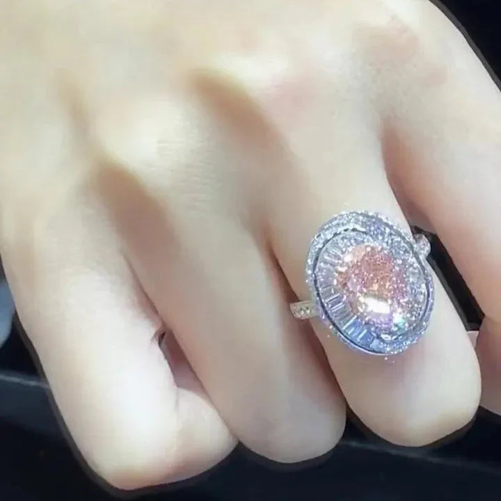 Fancy pink oval diamond engagement ring, lab grown diamond halo ring, IGI certified bridal jewelry, luxury promise ring for women