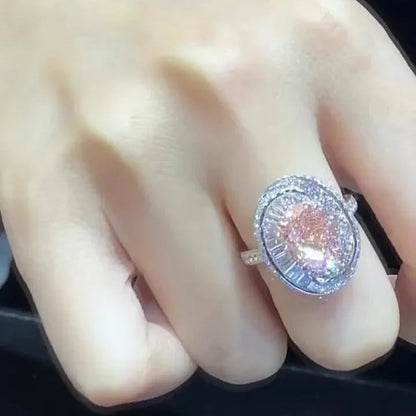 Fancy pink oval diamond engagement ring, lab grown diamond halo ring, IGI certified bridal jewelry, luxury promise ring for women