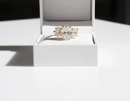 Oval lab created diamond engagement ring, three stone bridal ring, luxury wedding jewelry, anniversary ring, elegant promise ring for her