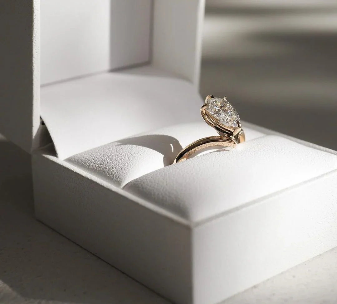 Pear solitaire engagement ring, lab grown diamond four claw setting, classic minimalist bridal ring, promise gift for women
