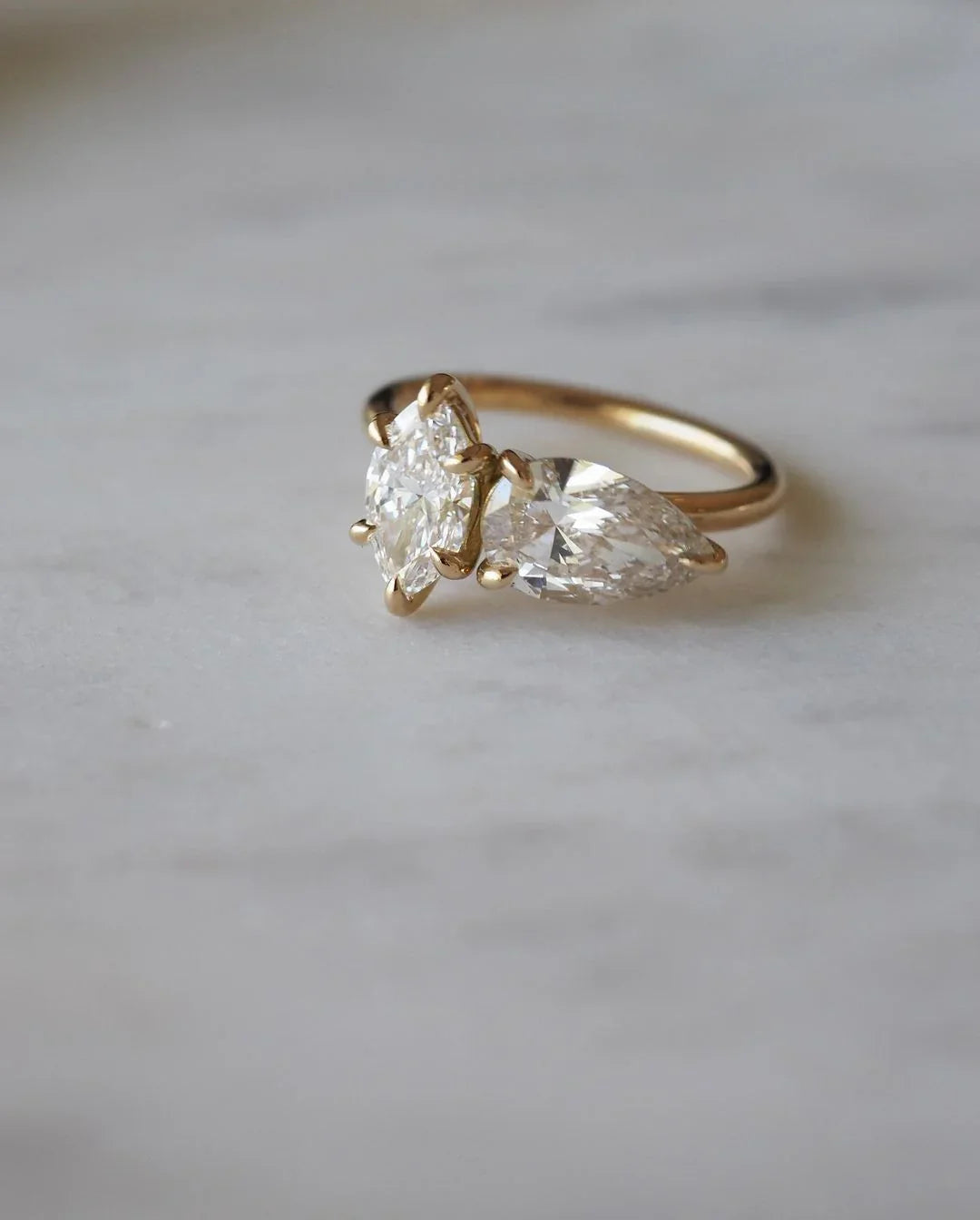 Marquise pear lab grown diamond ring, Toi Et Moi engagement ring, elegant wedding jewelry, anniversary gift, luxury bridal ring