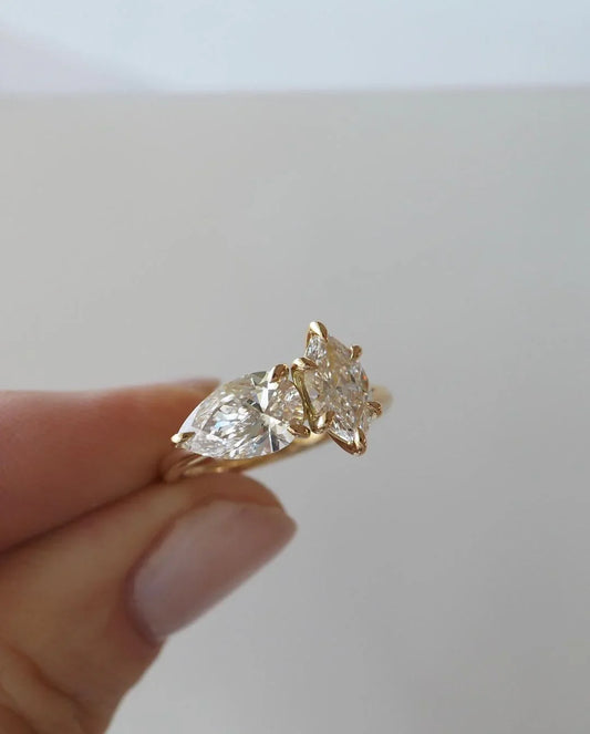 Marquise and pear cut Toi Et Moi lab grown diamond ring, luxury engagement ring, wedding jewelry, anniversary gift for women