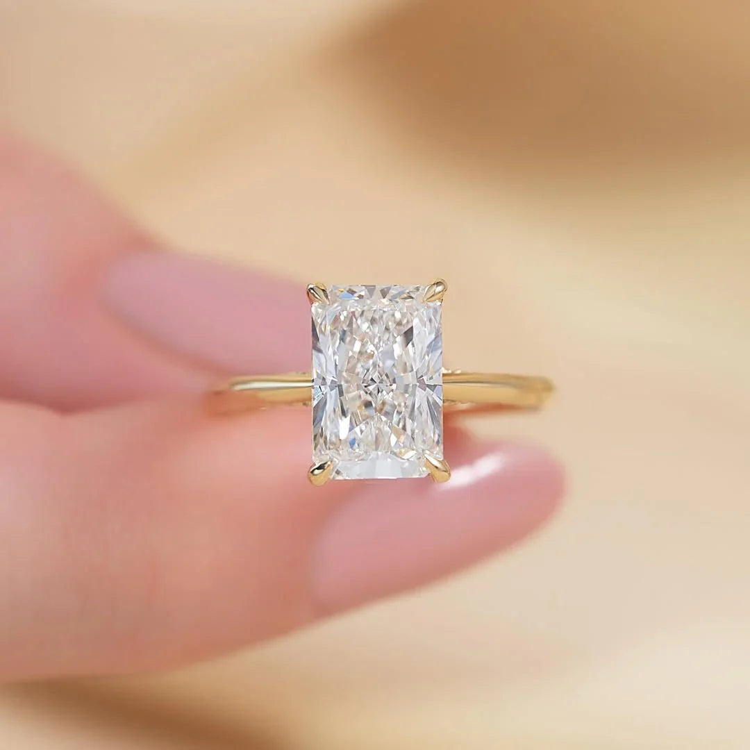 3.00 CT Radiant Cut Lab Grown Diamond Solitaire Ring | Pave Band & Hidden Halo | IGI Certified 
