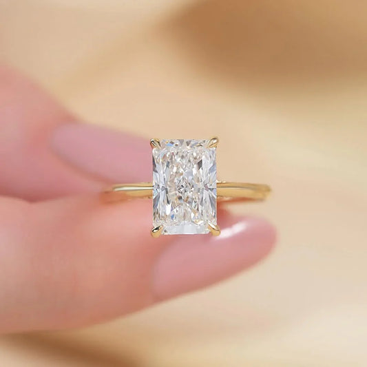 3.00 CT Radiant Cut Lab Grown Diamond Solitaire Ring | Pave Band & Hidden Halo | IGI Certified 