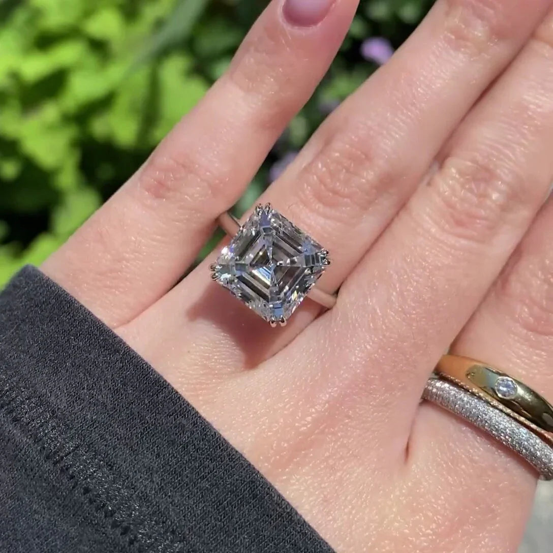 3.00 CT Asscher Lab Grown Diamond Engagement Ring | Cathedral Set Solitaire Ring | IGI Certified 