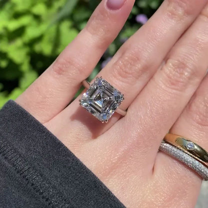 3.00 CT Asscher Lab Grown Diamond Engagement Ring | Cathedral Set Solitaire Ring | IGI Certified 
