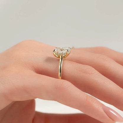 Hidden halo cushion cut lab grown diamond ring, solitaire engagement ring, IGI certified wedding jewelry, promise ring for women