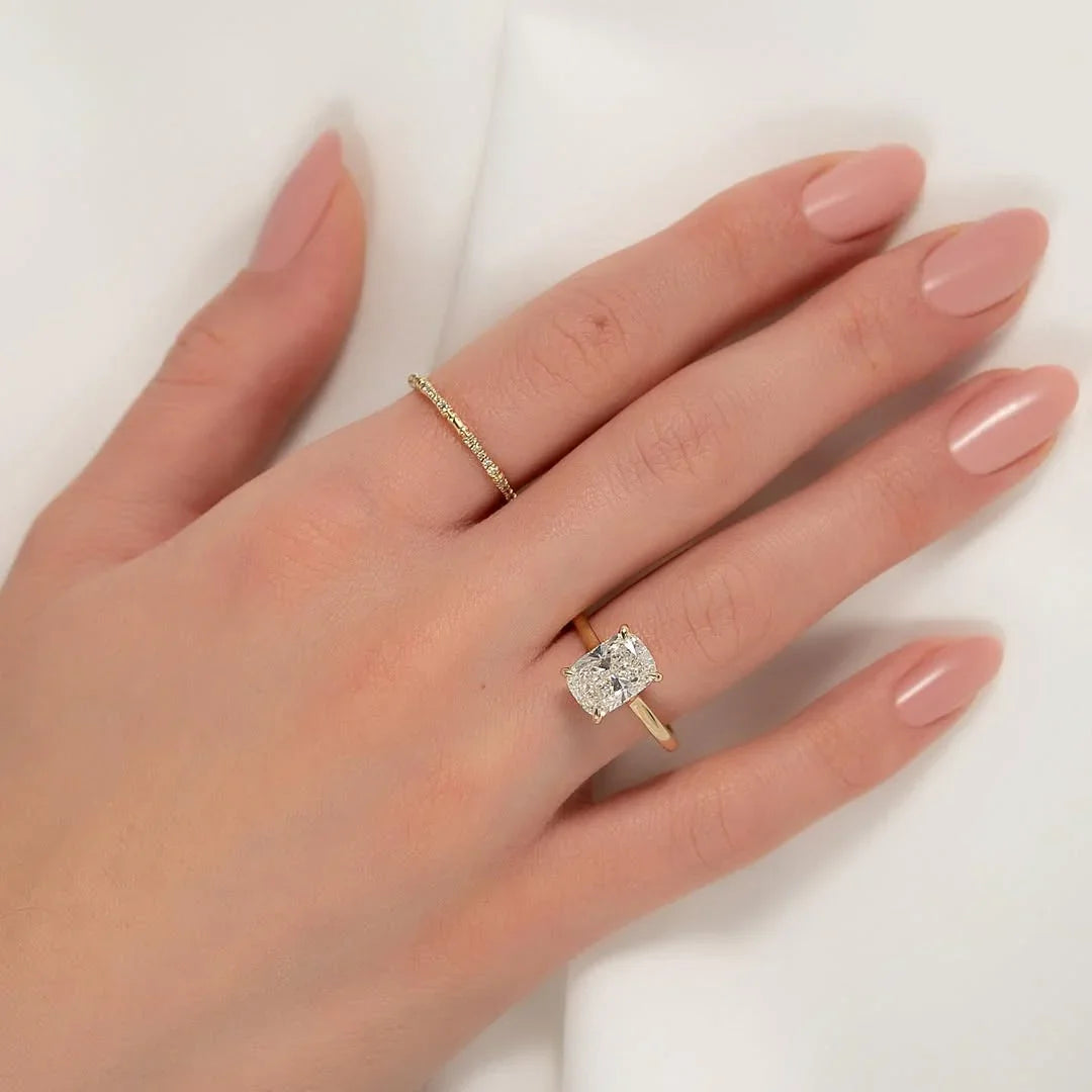 IGI certified cushion cut lab diamond engagement ring, hidden halo bridal ring, elegant wedding jewelry for her