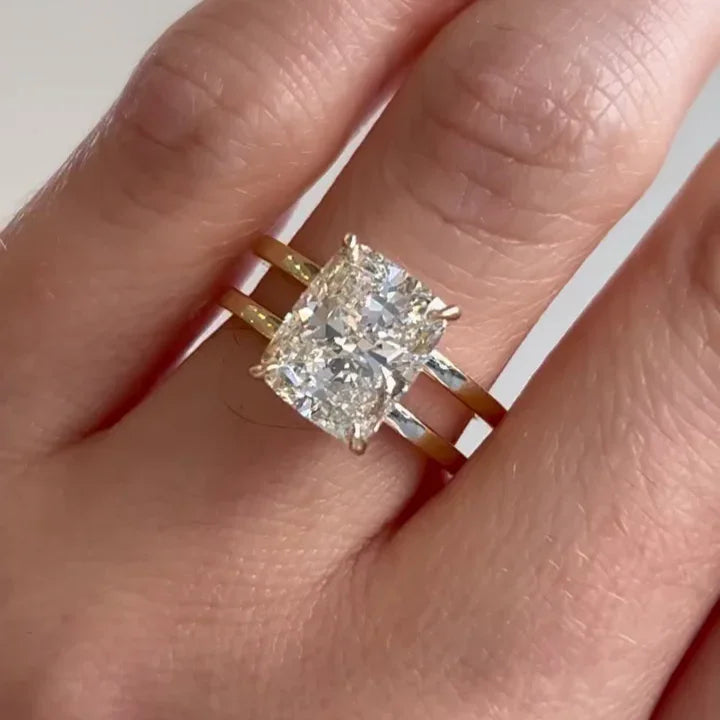 3.00 CT Cushion Lab Grown Diamond Engagement Ring | Double Band Ring | IGI Certified 