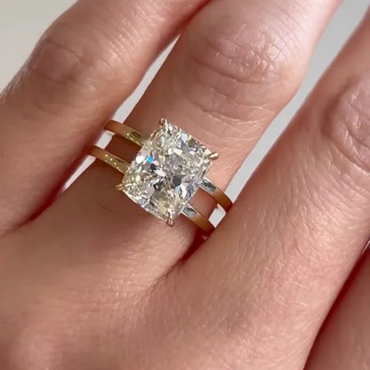 Cushion lab grown diamond engagement ring, double band ring, IGI certified bridal jewelry, luxury wedding ring, promise ring for women
