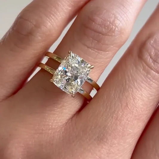 Cushion lab grown diamond engagement ring, double band ring, IGI certified bridal jewelry, luxury wedding ring, promise ring for women