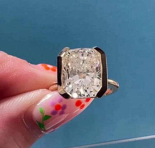 Cushion lab grown diamond engagement ring, half bezel setting, IGI certified bridal jewelry, luxury wedding ring for women