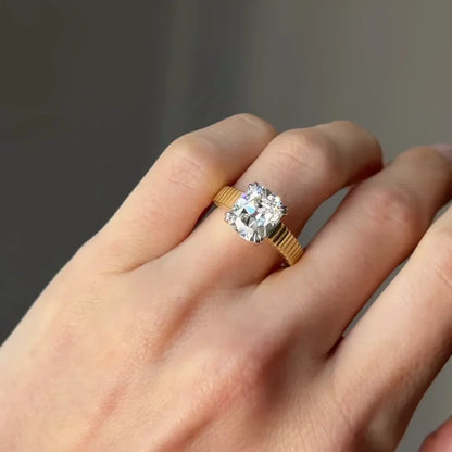 IGI certified elongated cushion old mine diamond ring, luxury engagement ring, unique wedding jewelry for modern brides