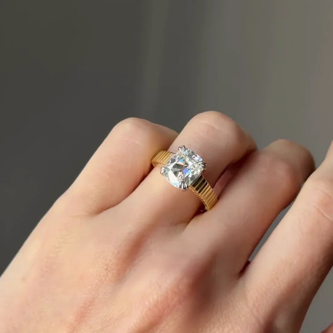 3.00 CT Elongated Cushion Old Mine Lab Grown Diamond Engagement Ring | Unique Band | IGI Certified 