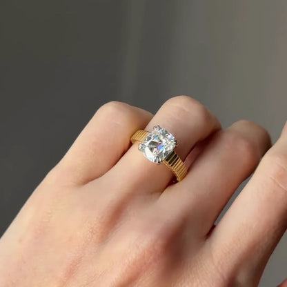 3.00 CT Elongated Cushion Old Mine Lab Grown Diamond Engagement Ring | Unique Band | IGI Certified 