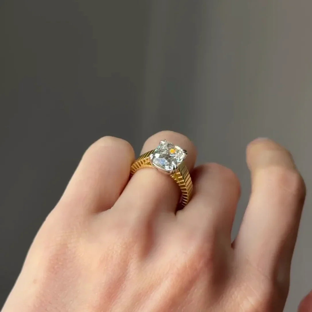 3.00 CT Elongated Cushion Old Mine Lab Grown Diamond Engagement Ring | Unique Band | IGI Certified 