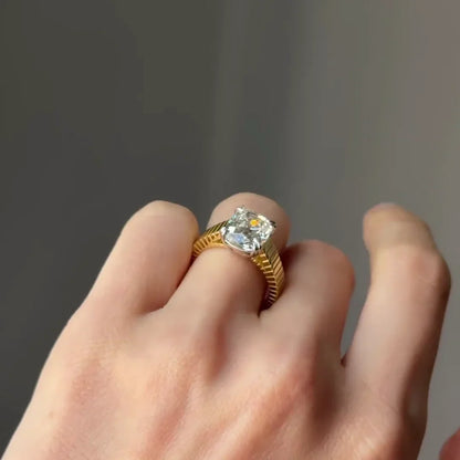 3.00 CT Elongated Cushion Old Mine Lab Grown Diamond Engagement Ring | Unique Band | IGI Certified 