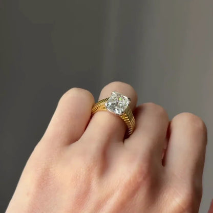 3.00 CT Elongated Cushion Old Mine Lab Grown Diamond Engagement Ring | Unique Band | IGI Certified 
