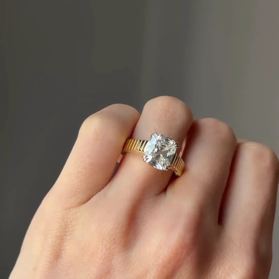 3.00 CT Elongated Cushion Old Mine Lab Grown Diamond Engagement Ring | Unique Band | IGI Certified 