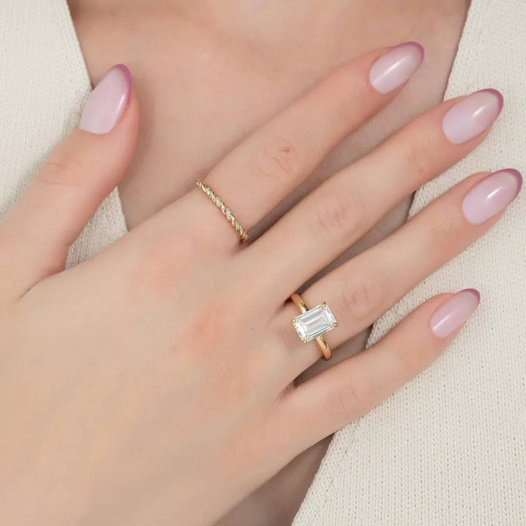 3.00 CT Emerald Cut Lab Grown Diamond Solitaire Ring | Hidden Halo | IGI Certified 