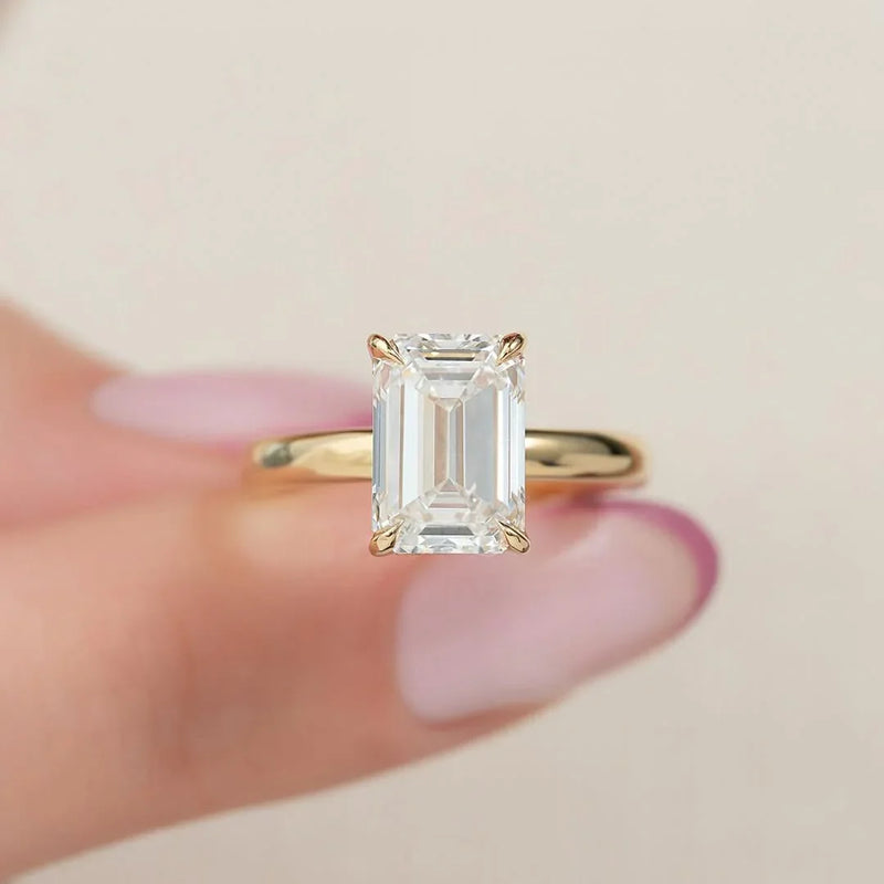 3.00 CT Emerald Cut Lab Grown Diamond Solitaire Ring | Hidden Halo | IGI Certified