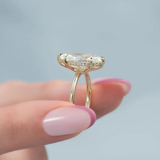 Marquise lab created diamond solitaire ring, hidden halo engagement ring, IGI certified bridal jewelry, anniversary gift for her