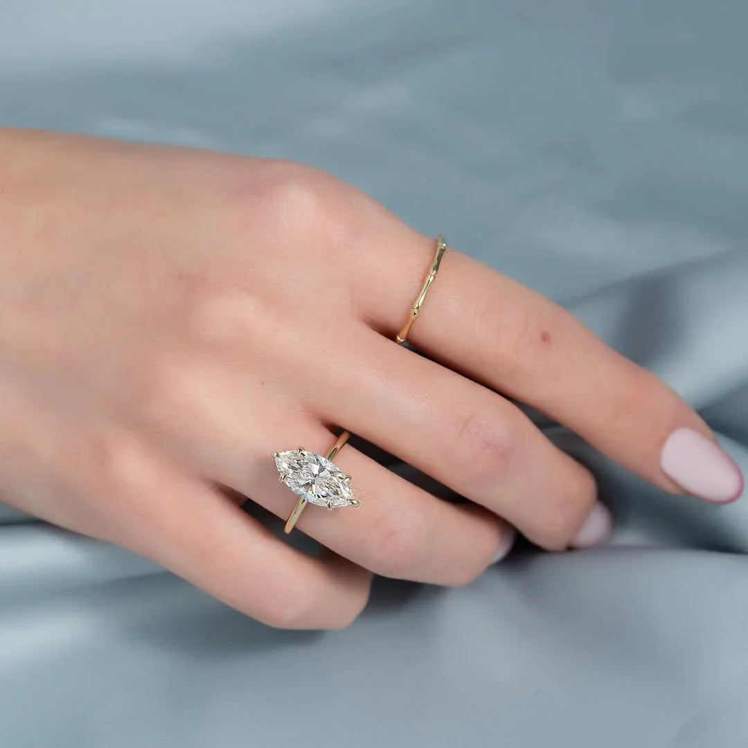Hidden halo marquise cut lab grown diamond ring, solitaire engagement ring, IGI certified wedding jewelry, promise ring for women