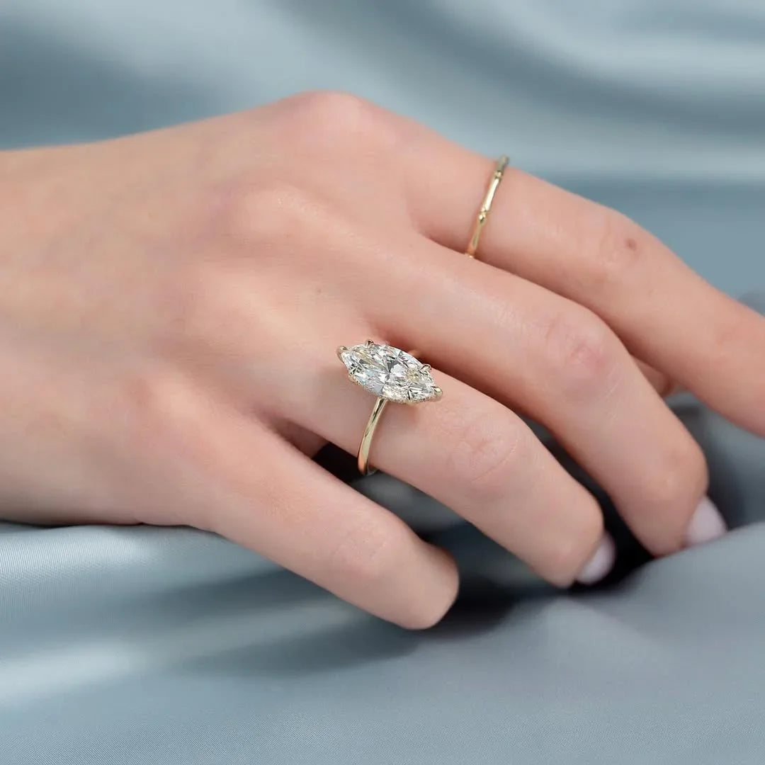 Hidden halo marquise cut lab grown diamond ring, solitaire engagement ring, IGI certified wedding jewelry, promise ring for women