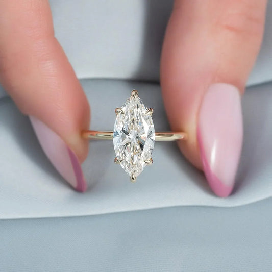 Marquise cut lab grown diamond engagement ring, hidden halo solitaire ring, IGI certified bridal jewelry, luxury wedding ring for women
