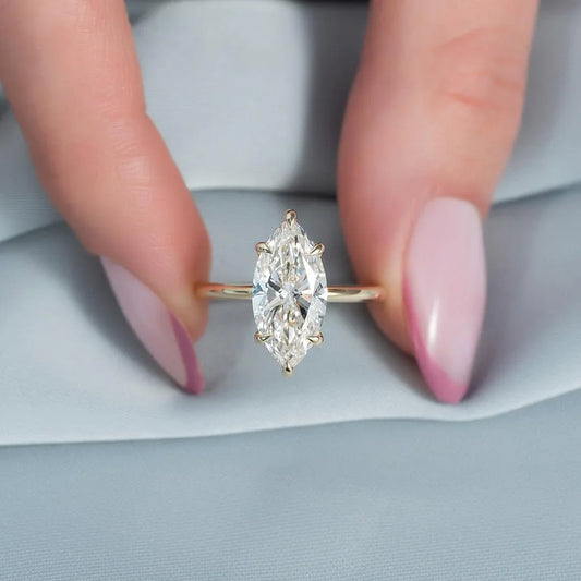 Marquise cut lab grown diamond engagement ring, hidden halo solitaire ring, IGI certified bridal jewelry, luxury wedding ring for women
