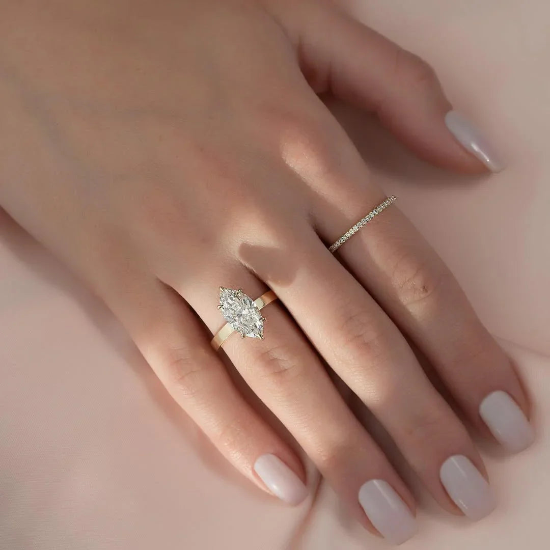 Marquise lab created diamond engagement ring, hidden halo solitaire ring, IGI certified wedding jewelry, anniversary gift for her
