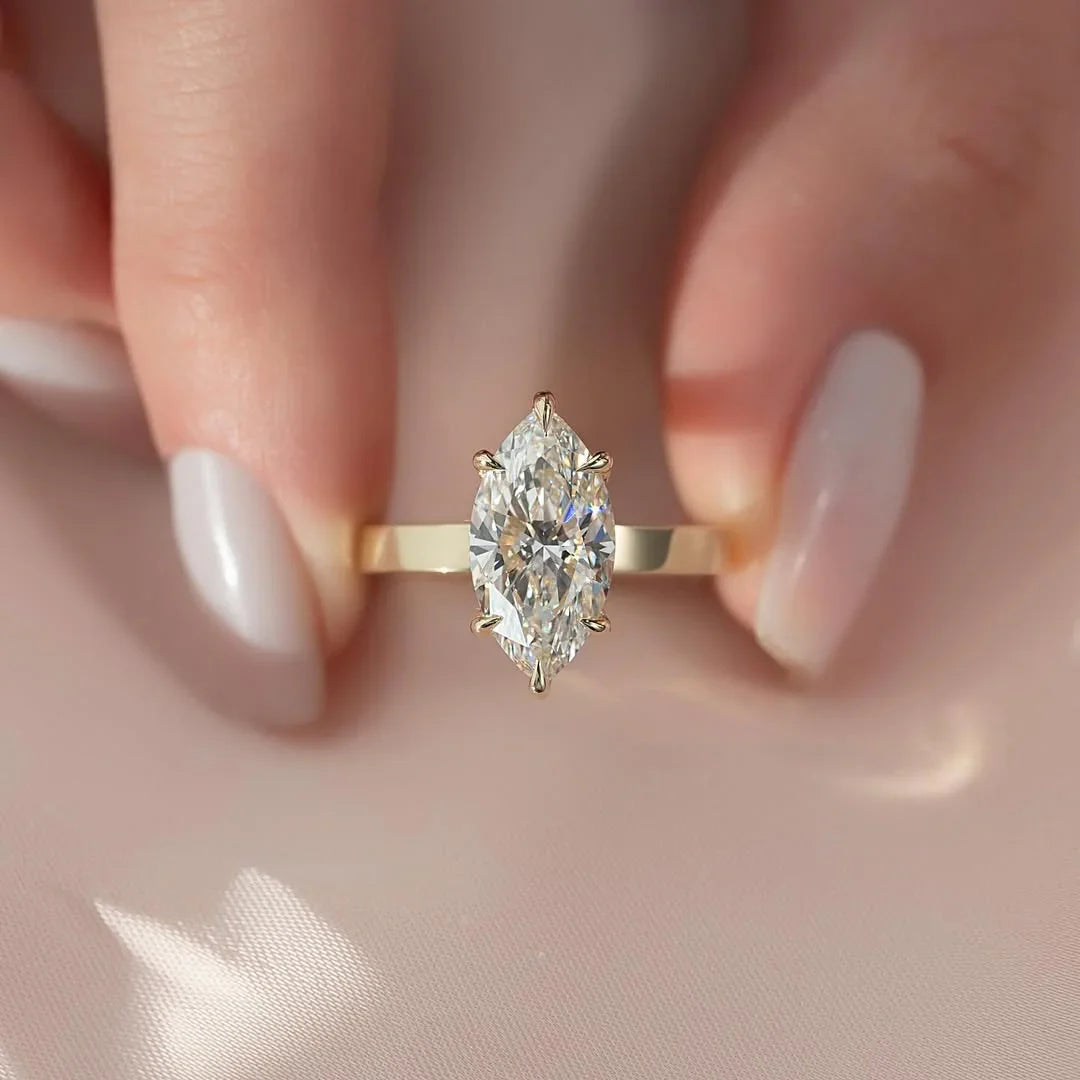 Marquise cut lab grown diamond solitaire ring, hidden halo setting, IGI certified bridal jewelry, luxury engagement ring for women