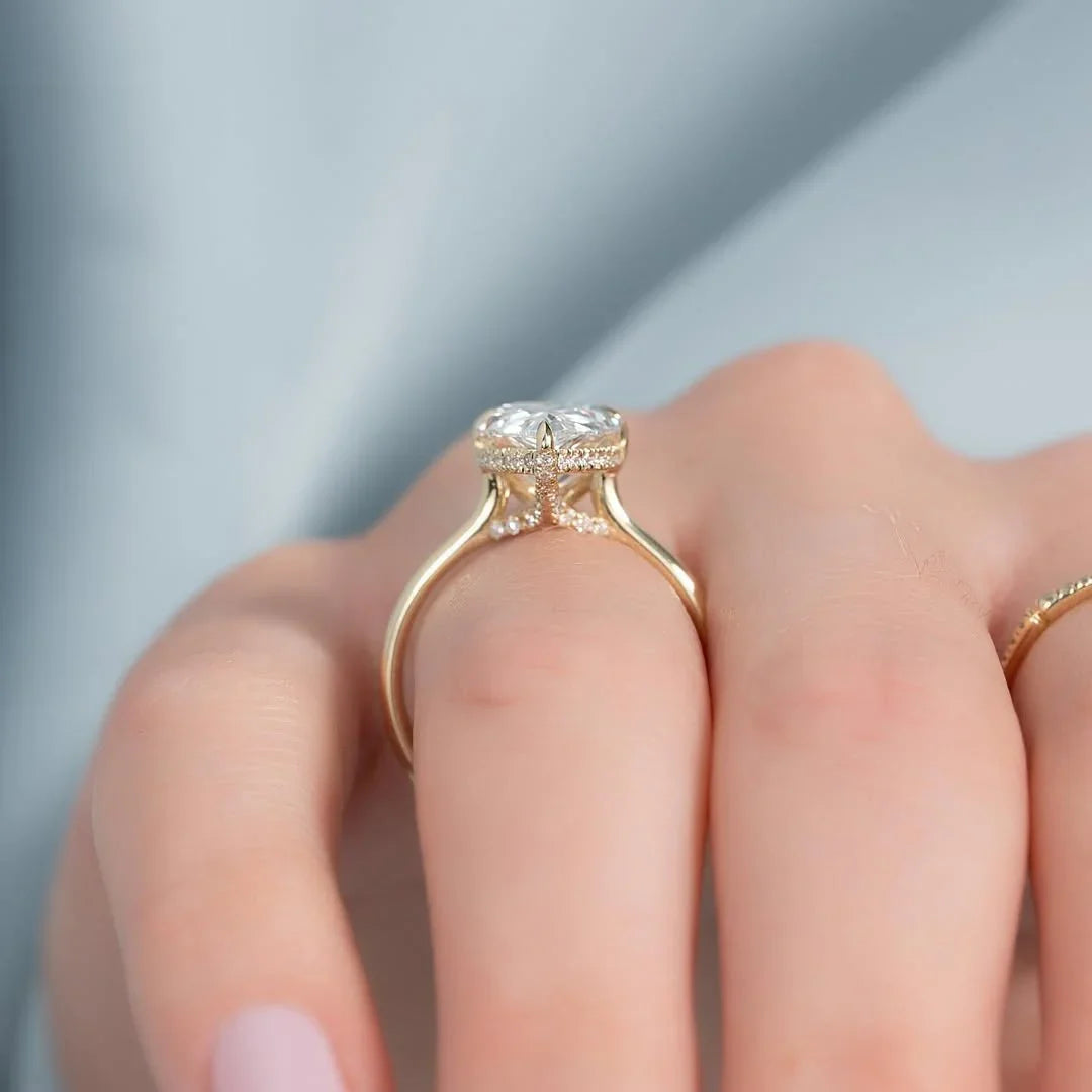 Pear shaped lab created diamond solitaire ring, hidden halo engagement ring, IGI certified bridal jewelry, anniversary gift for her