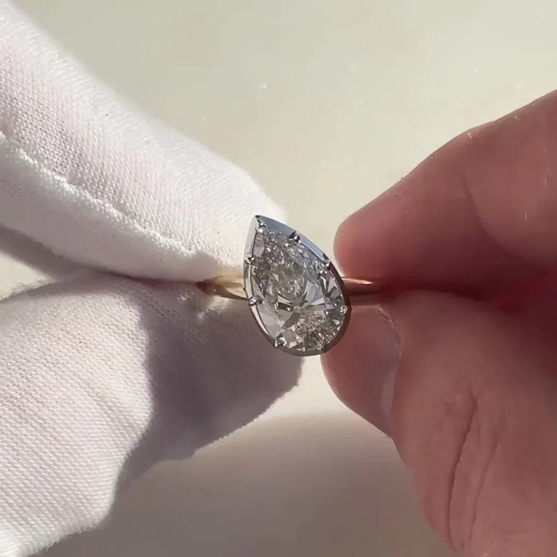 3.00 CT Pear Lab Grown Diamond Engagement Ring | Full Bezel Ring | IGI Certified 