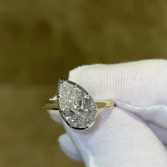 3.00 CT pear lab grown diamond engagement ring, full bezel setting, IGI certified diamond ring, solitaire bridal jewelry, wedding ring for women