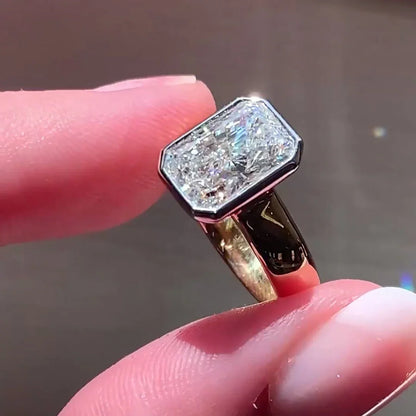 Radiant 3.00 CT lab grown diamond ring, bezel setting two-tone gold, IGI certified engagement ring, elegant bridal jewelry, proposal ring for her