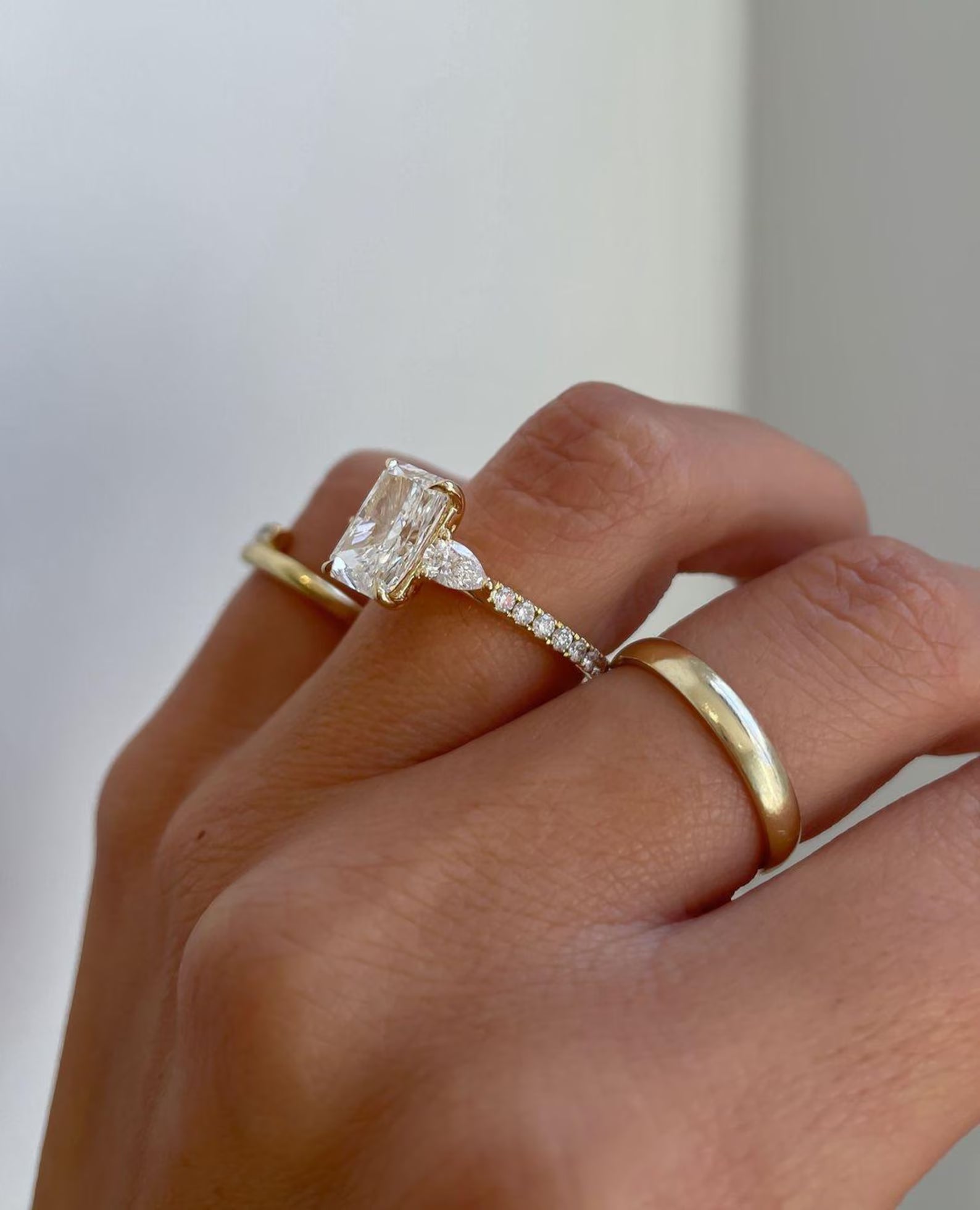 3.00 CTW IGI certified radiant lab grown diamond ring, three stone engagement ring, bridal jewelry, elegant wedding ring, proposal ring for women