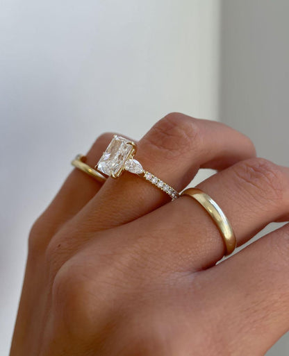 3.00 CTW IGI certified radiant lab grown diamond ring, three stone engagement ring, bridal jewelry, elegant wedding ring, proposal ring for women