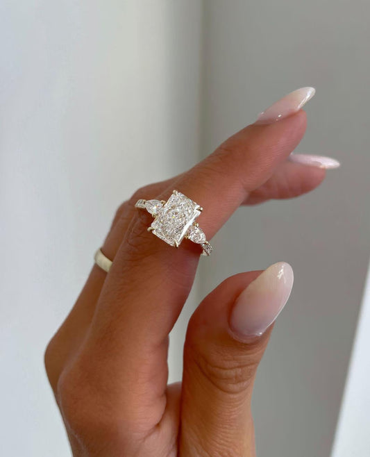 3.00 CTW Radiant Lab Grown Diamond Engagement Ring | Three Stone Ring | IGI Certified 