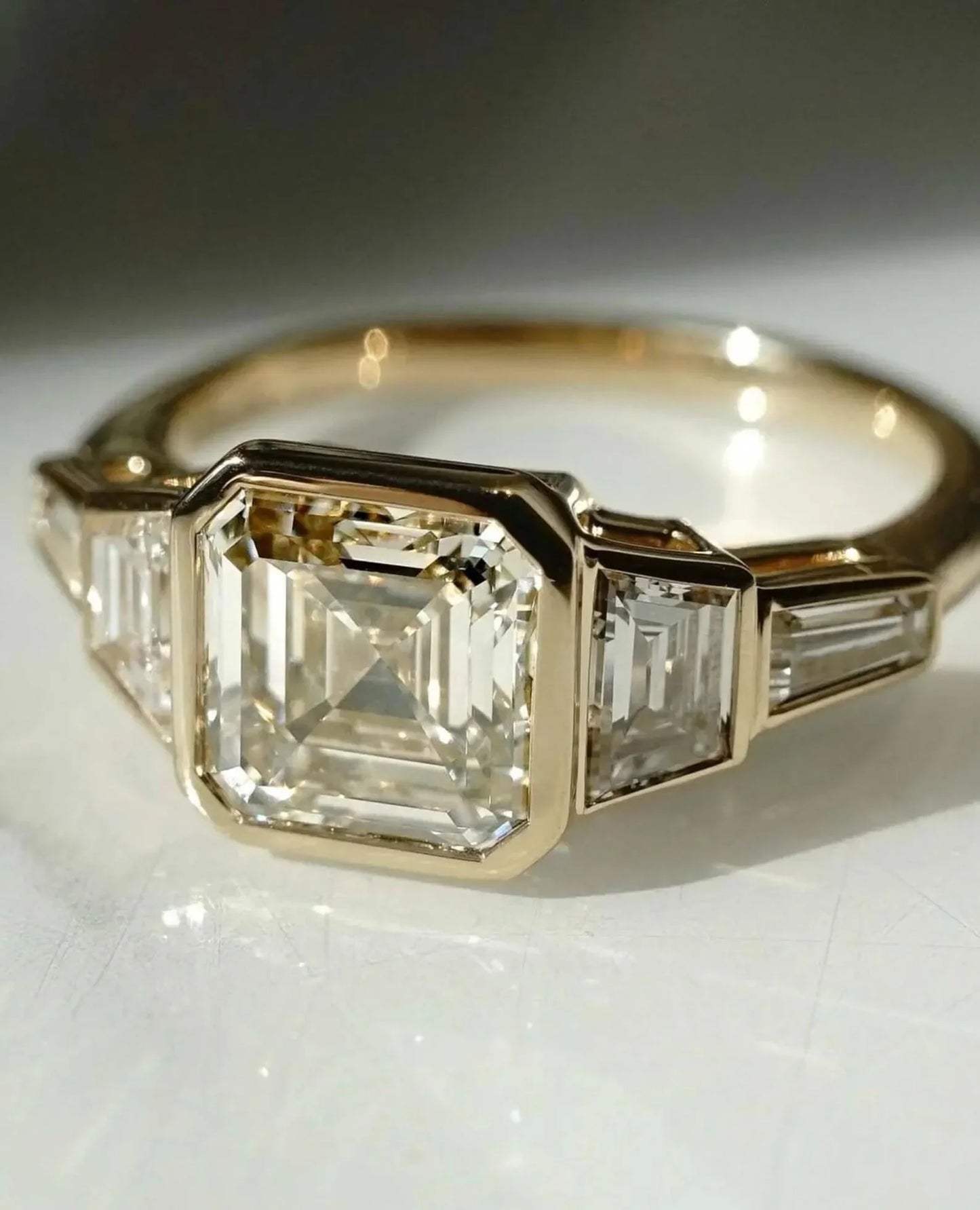 Asscher 3.00 TCW lab grown diamond ring, five stone bezel design, IGI certified engagement ring, minimalist bridal jewelry, wedding ring for women